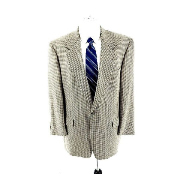 Hart Schaffner Marx Wool 2 Button Sport Coat 42R Gray Tan Green Houndstooth Soft - Picture 3 of 11